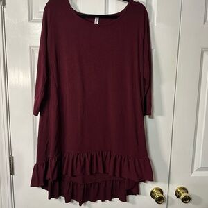 Zenana Outfitters Maroon Ruffle Tunic